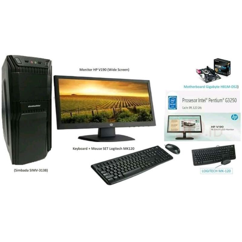 Komputer Rakitan 1 Set CPU G3250 4GB/500GB + Monitor 19" Kondisi Baru Segel Masih dalam kardus