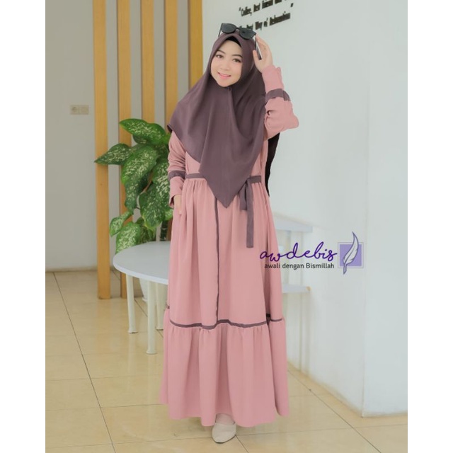 gamis itycrepe polos kombinasi 2warna ser hijab terbaru