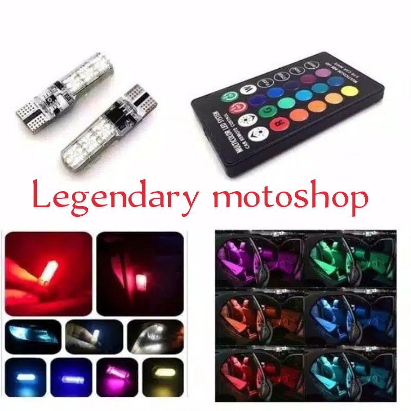 LAMPU LED T10 MOBIL MOTOR RGB 6 TITIK MATA JELLY 5050 SMD 16 WARNA+RAMOTE GEL