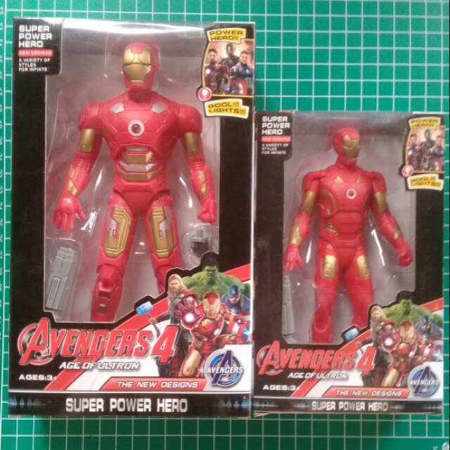 AVENGERS IRONMAN ANTMAN Nyala (BESAR 19CM &amp; KECIL 15CM) + Senjata