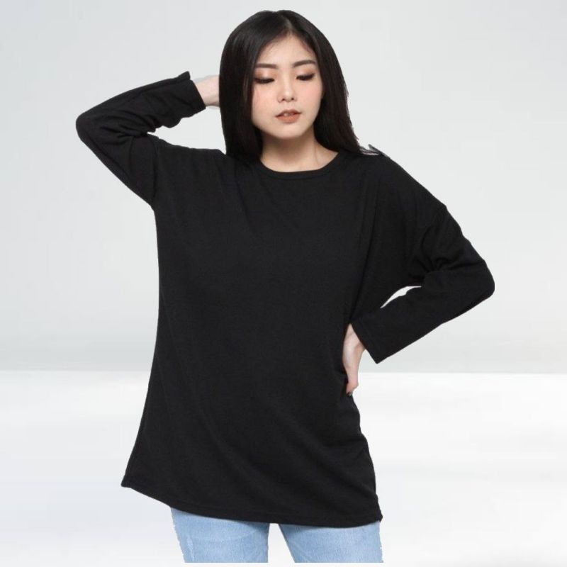 Kaos Polos Oversize Lengan Panjang Leher Round Neck Cotton Tc 30s cod