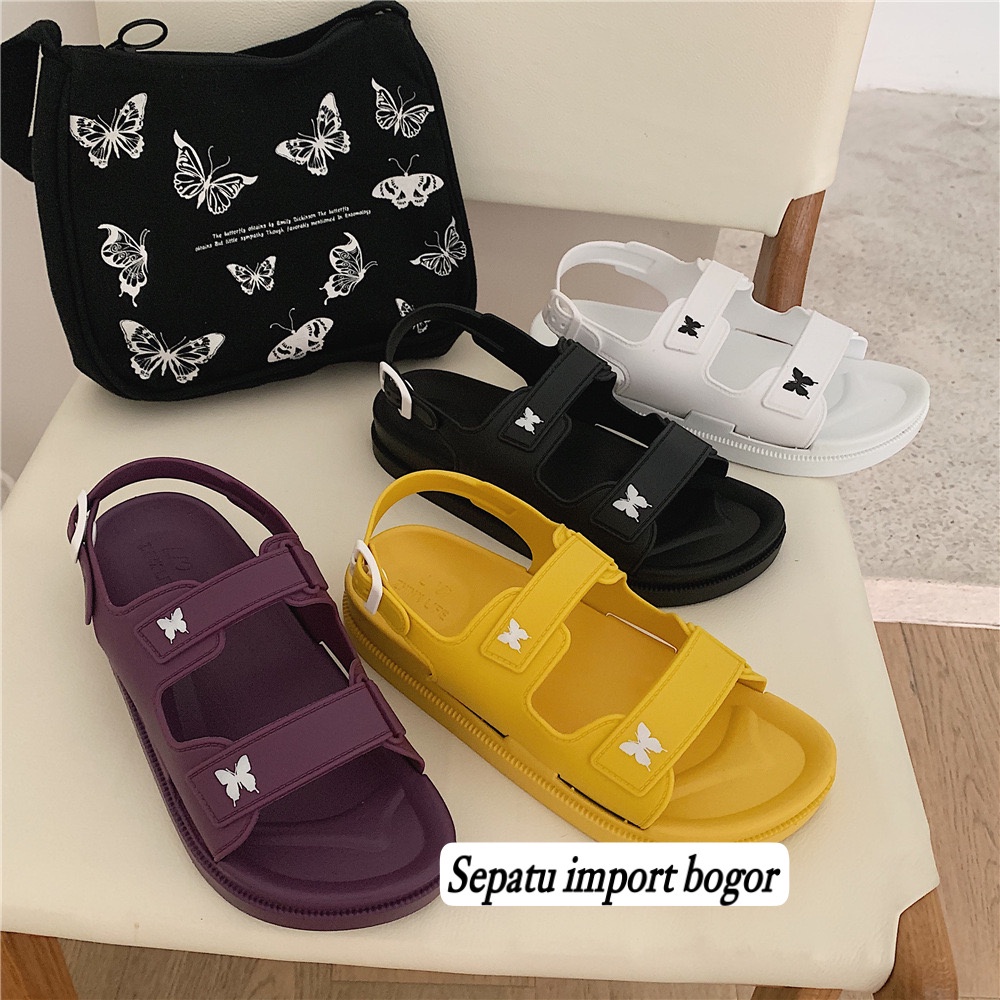 Sandal Tali Jelly LXX Butterfly Import L1978 / Sandal jelly wanita import korea / Sandal karet rumah murah terbaru / Bahan EVP super lembut Sandal bawah tebal yang dapat dipakai