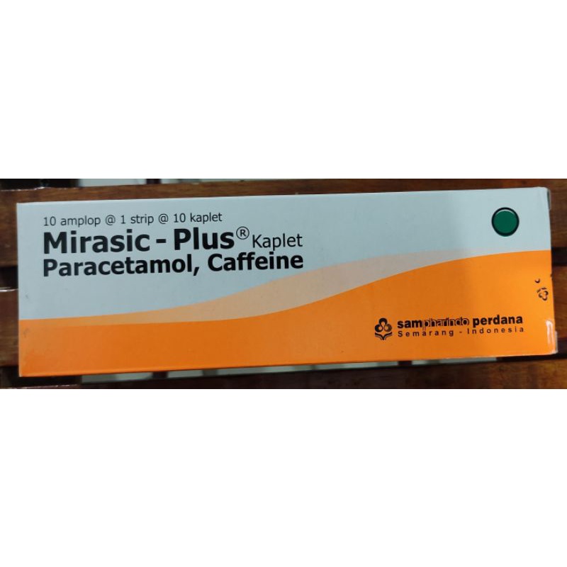 Mirasic Plus Caffeine 100 Kaplet / 650 Mg / Meredakan Demam / Sakit Kepala / Nyeri/ 10 Strip (Box)