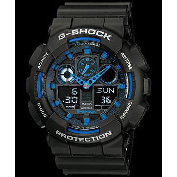 Casio g - shock / jam tangan pria / hitam biru / strap resin / ga - 100-1a2
