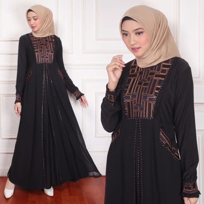 Canami GAMIS ABAYA TURKEY BORDIR LABIRIN KOTAK BUSUI FRIENDLY
