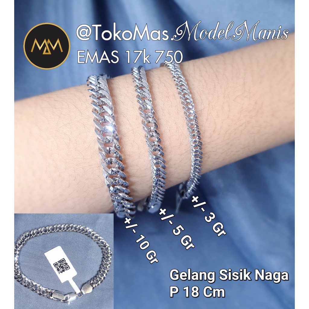 gelang sisik naga polos emas putih 750 kadar 17 K