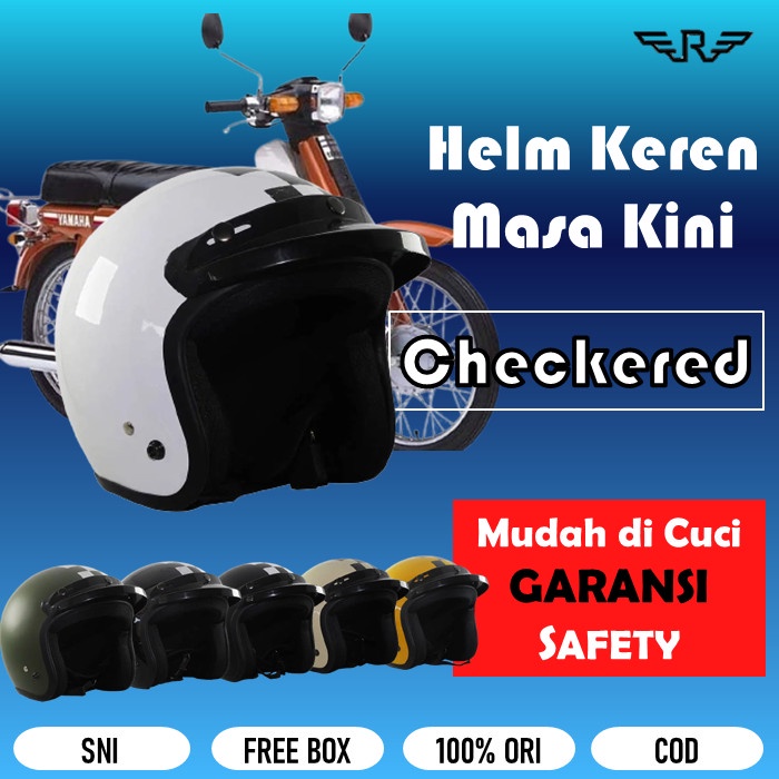 Helm Bogo Dewasa H57 Checkered Retro Classic Half face Helem Motor Vespa Klasik Sni Catur Clasic Sco