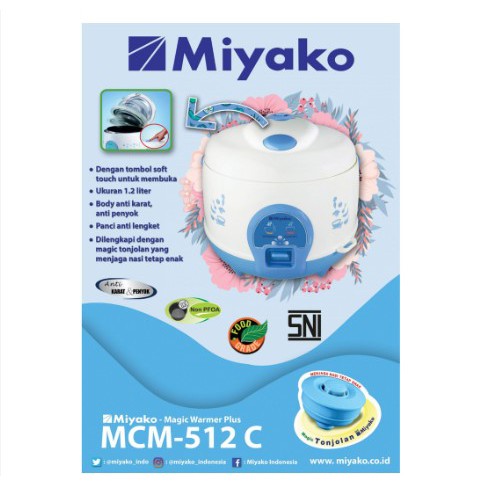 Miyako Rice Cooker 1.2L Magic Com MCM 512C 3in1 Penanak Nasi Magicom