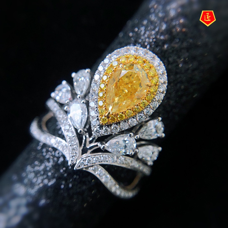 [Ready Stock]Luxury Elegant Crown Yellow Diamond Ring