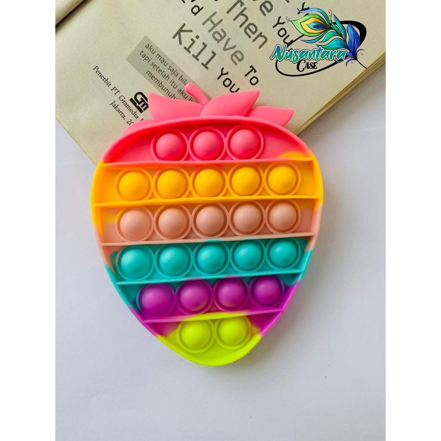 pop it fidget push bubble toys gelembung 3d rainbow pelangi karakter mainan anak NC7433-STRAWBERRY