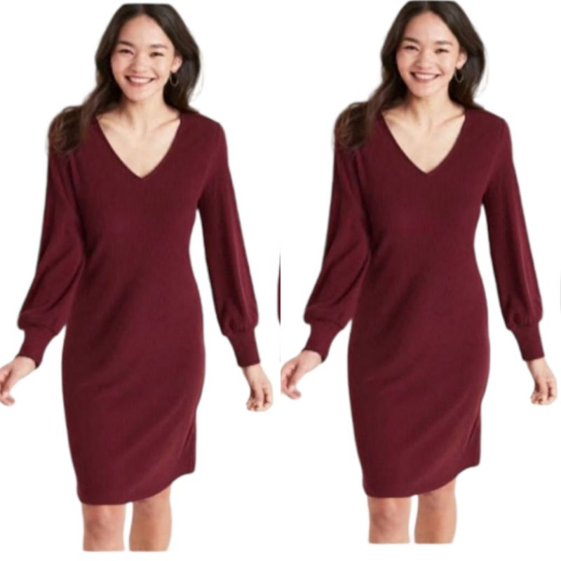 OLDNAVY MAROON RIBBED MIDI DRESS WANITA -ORIGINAL