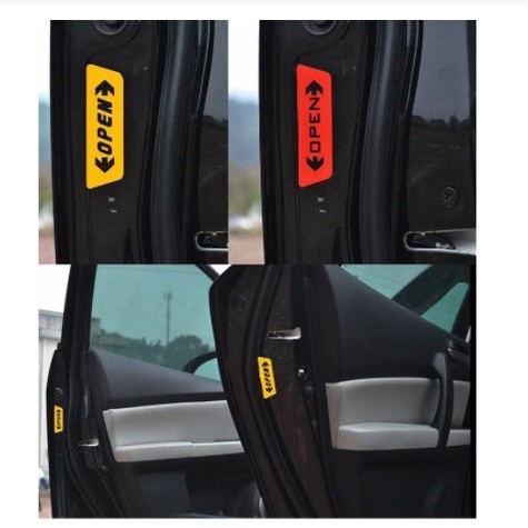 Sticker OPEN Reflektor Pintu Mobil reflector 4 pcs Pemantul Cahaya Car