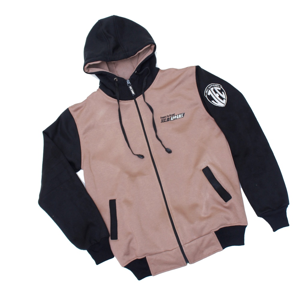 Jaket Sweater Hoodie Zipper Jec Apparel Premium Mocca Hitam