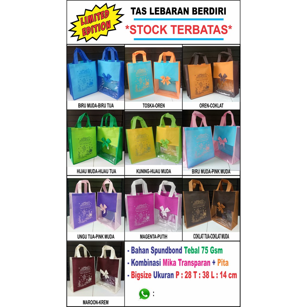 

[COD] TAS LEBARAN MIKA READY STOCK BAHAN NON-WOVEN TEBAL 75 GSM WARNA BISA CAMPUR TIDUR/BERDIRI