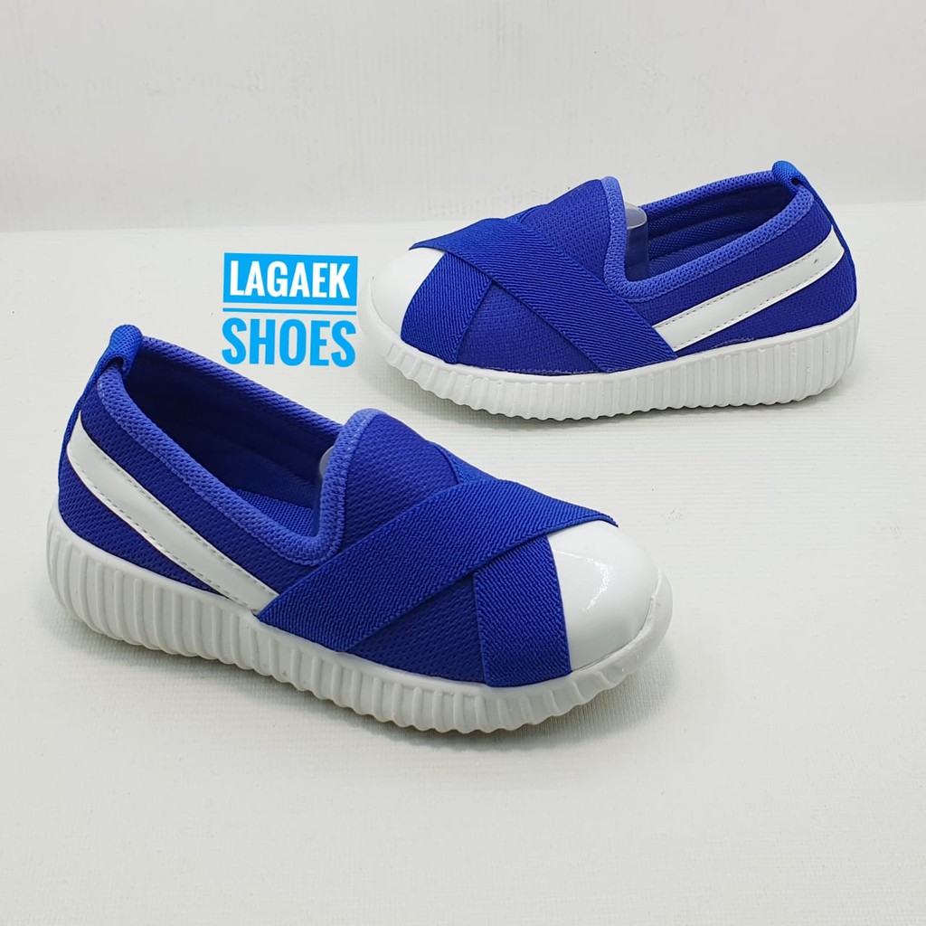 Sepatu Anak Perempuan Usia 2 3 6 7 Tahun BIRU - Sepatu Anak Cewek slip On Sporty Alas Karet Size 22 - 35