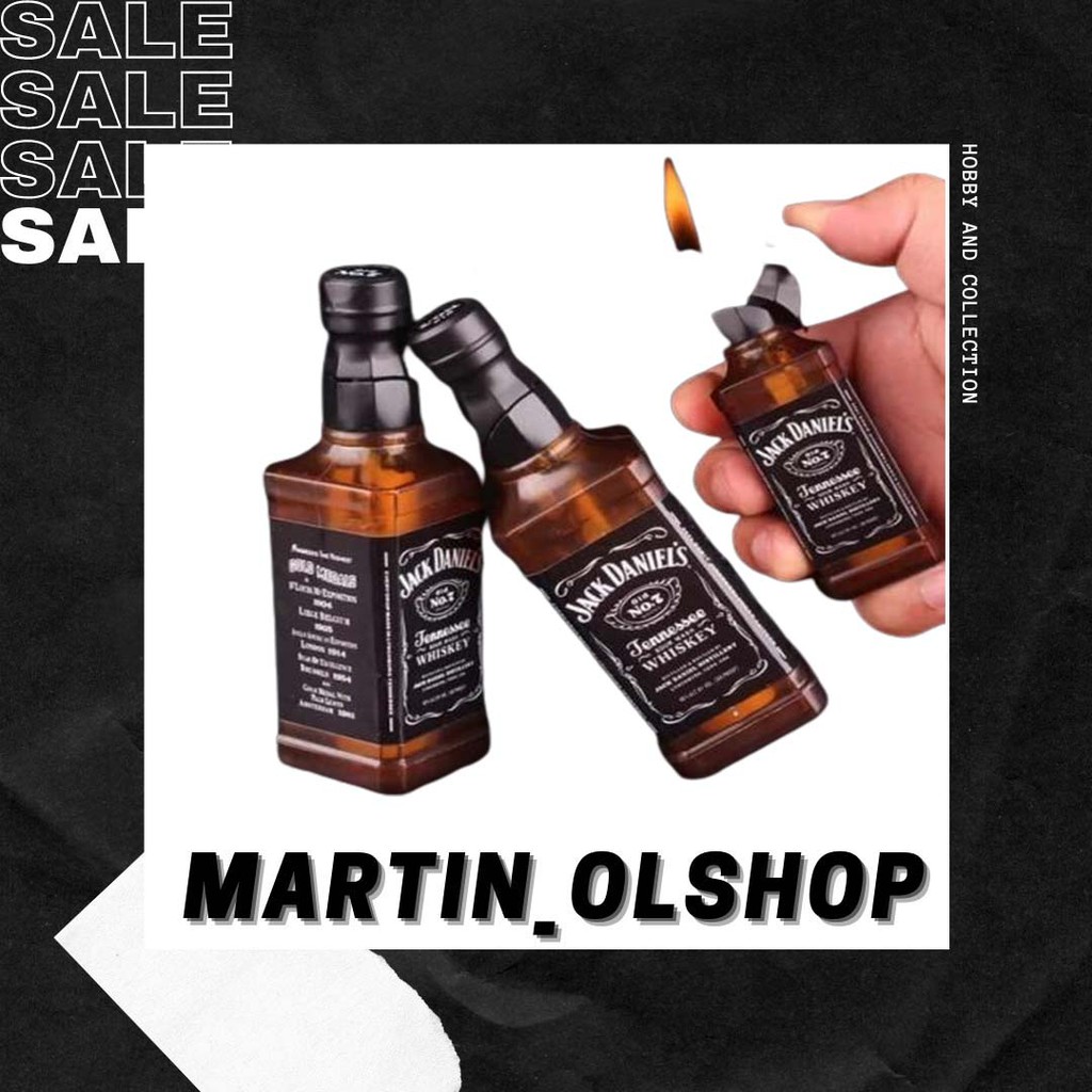 Mancis korek api unik lucu model botol JD gas butane lighter isi ulang