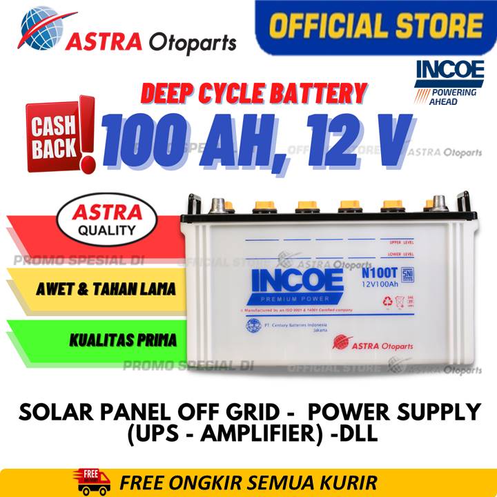 Baterai / Aki INCOE PREMIUM 100 Ah - 12 Volt, Deep Cycle Battery/Accu - untuk Solar Panel Off Grid (