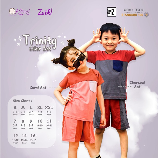 PNB239 KAZEL SETELAN ANAK TRINITY COLOR SET UKURAN S-XXL