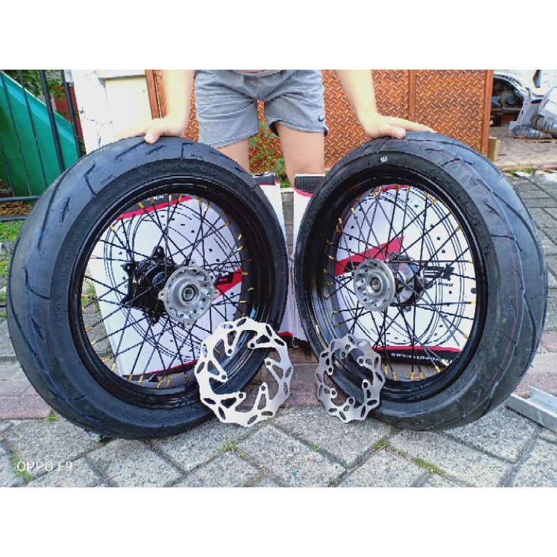 Sepaket Ban Velg SuperMoto Super Moto CRF 150 CRF150 L CRF150L Klx D-Tracker Plus Ban Maxxis IRC Zeneos