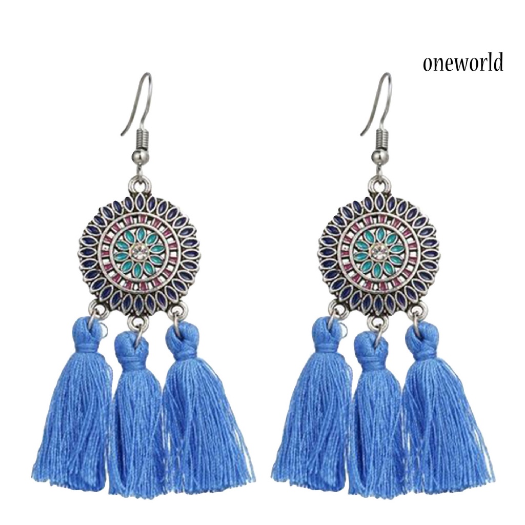 OW@ Earrings Bohemian Charming Look Alloy Sunflower Tassel Dangle Jewelry Earrings for Birthday