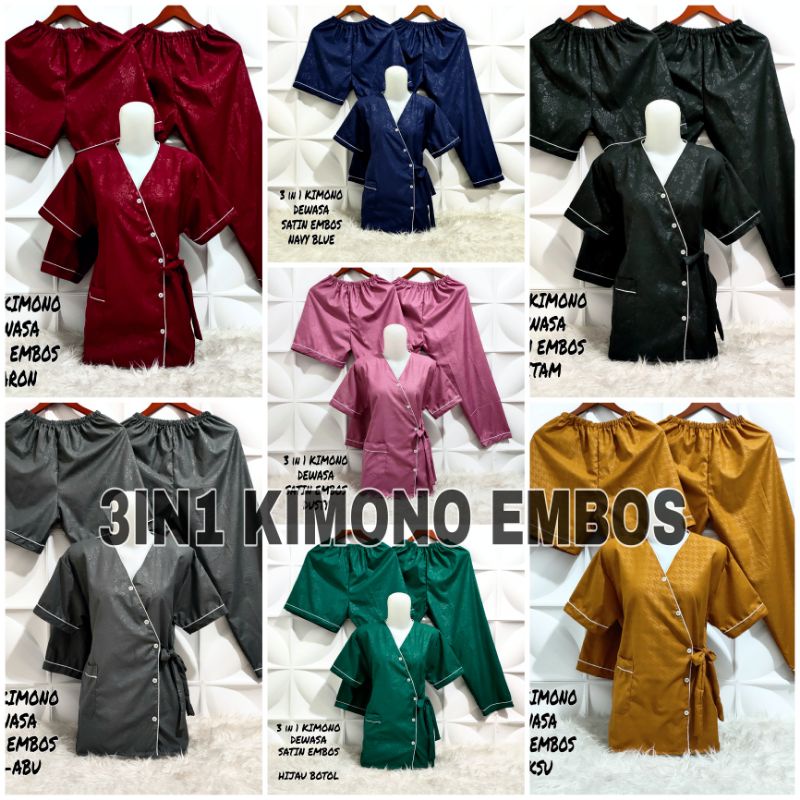 Piyama Kimono 3 in 1 satin embos fit to XL