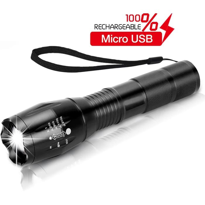 Lampu Senter LED Mini e18 XML-T6 Zoom Recharge Micro USB IPX-4 swat