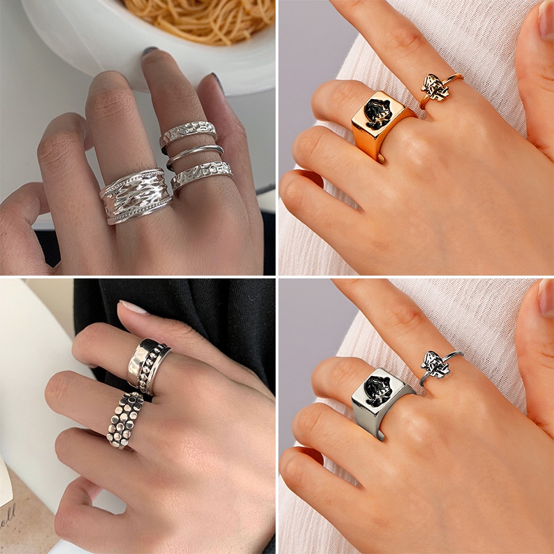 Cincin Model Terbuka Bahan Sterling silver 925 Desain Geometri / Hati / Bulat / Persegi Untuk Pria / Wanita