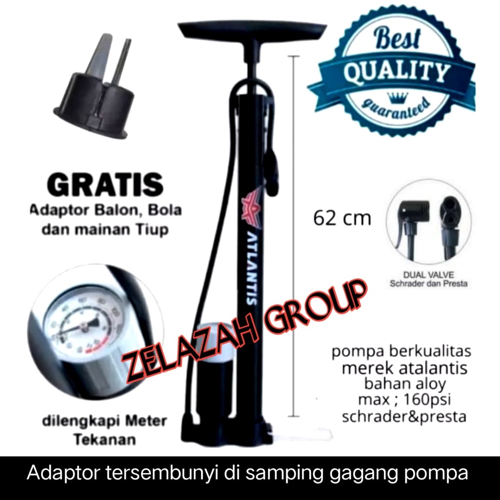 Pompa Tangan Merk ASLI Pasific / BEE ODESSY / ATLANTIS HITAM Sepeda Motor Villa Alloy