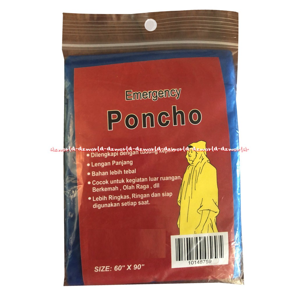 Emergency Poncho 60x90inchi Jas Hujan Pocho Warna Dengan Tutup Kepala