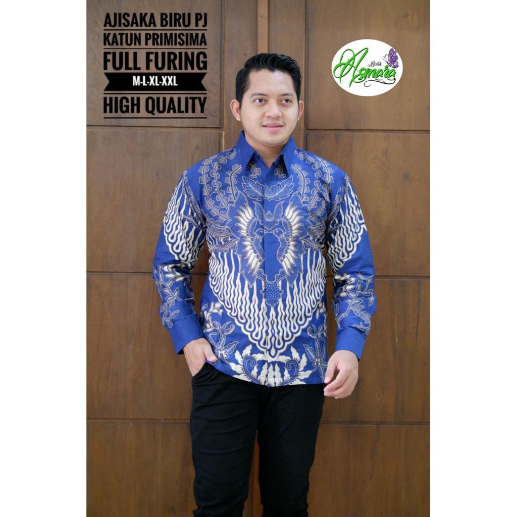 AJISAKA BIRU ASMARA BATIKSOLOAMANAH KEMEJA BAJU BATIK PRIA SOLO LENGAN PANJANG PENDEK LAPIS FURING ATASAN BATIK PREMIUM MODERN KATUN HALUS PEKSI PARANG PRAKASITA KUNING KRESNA SEMULUR SOGAN DWI PANGGA EKOR NAGA SOGAN PEKSI KAWUNG SAWUNG GALING PEKSI NAVY