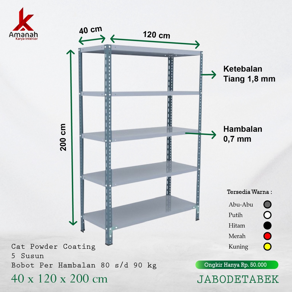 Rak Besi Siku Ukuran 40 x 120 x 200 cm 5 Susun