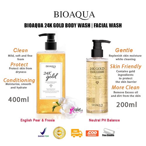 BIOAQUA 24K GOLD BODY WASH | BIOAQUA 24K GOLD FACIAL WASH