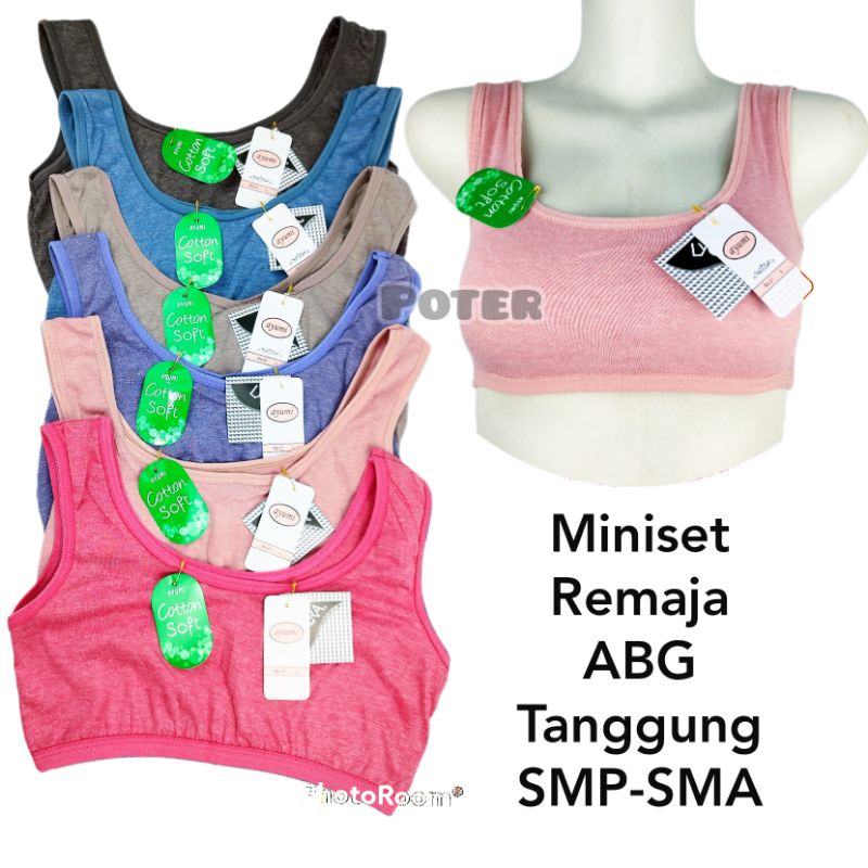 miniset ayumi mini set bra kemben sport bra katun kaos remaja bh wanita perempuan ABG anak tanggung rajut elastis allsize singlet kutang tanktop crop top lusin grosir olahraga gym lari running polos