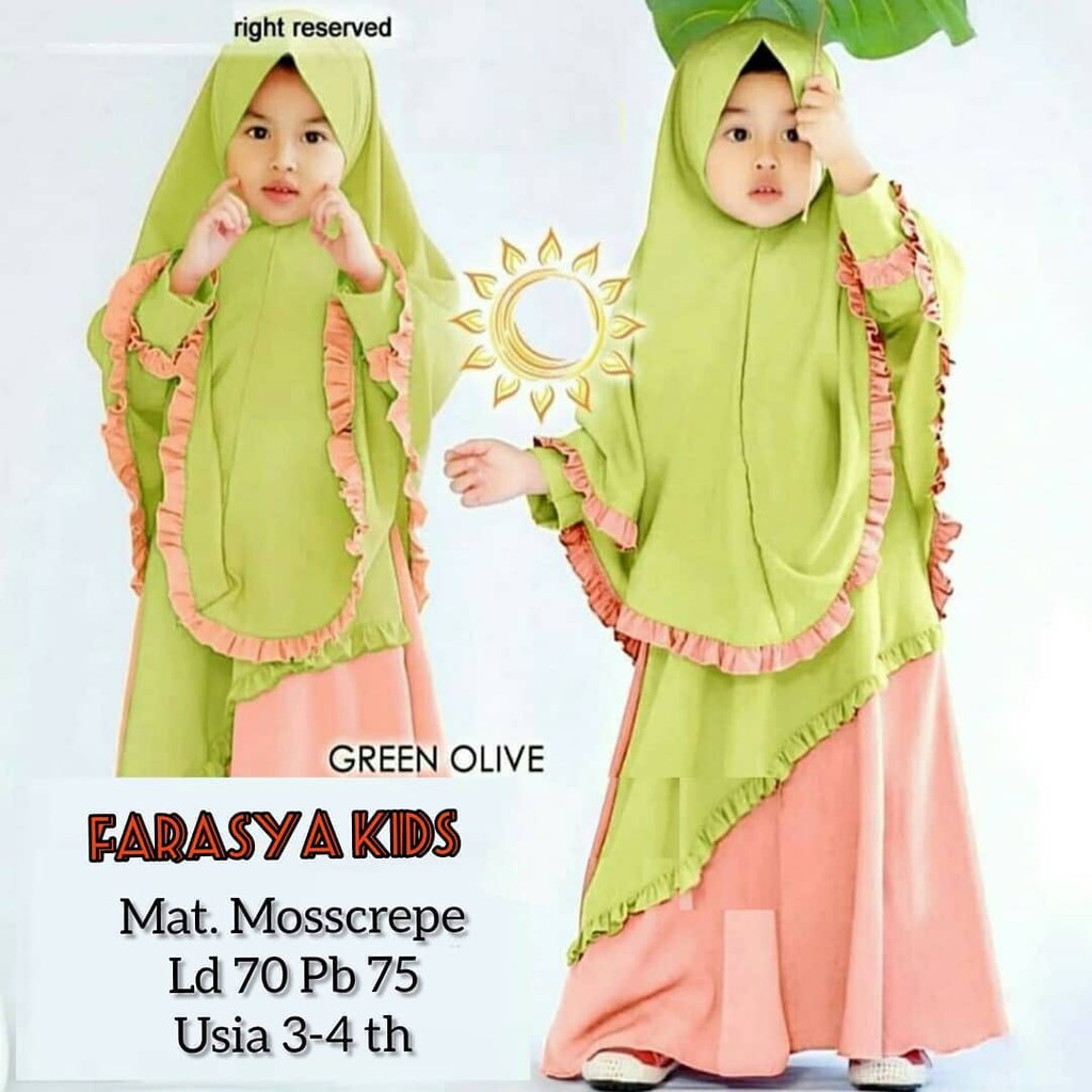 FARASYA SYARI KIDS Gamis Anak 3-4 tahun Panjang Trendy Modern Kids Baju Panjang Stelan Syar’i Polos