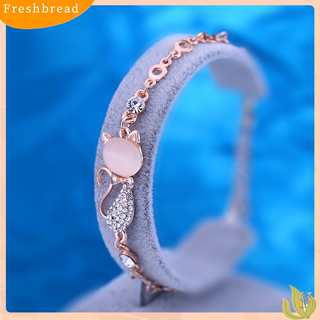 【Fresh】❀Lovely Cat Pendant Women Ladies Opal Rhinestone Bangle Bracelet Chain Jewelry