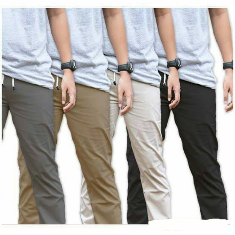 CELANA CHINO PRIA PANJANG | PINGGANG KARET | BAHAN TWILL COMBAT