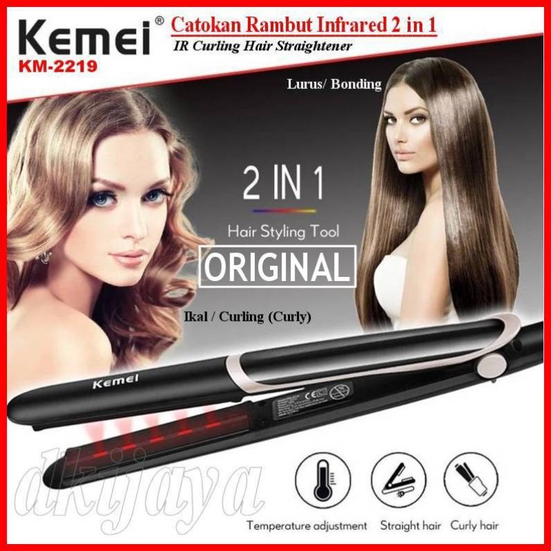 Catok Rambut Lurus Kemei Km-2219 Dengan Infrared Catokan Profesional Hair Straightener