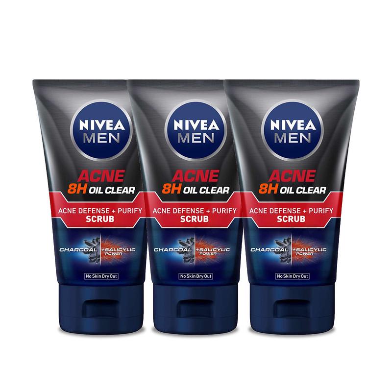 NIVEA MEN Acne 8H Oil Clear Acne Defense + Purify Scrub 100mL Triplepack