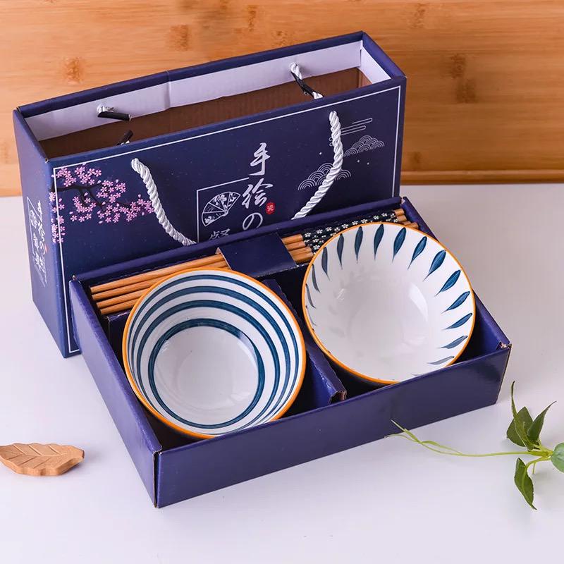 japanese retro style ceramic bowl gift box set free chopstick / hampers alat makan mangkok keramik set sumpit