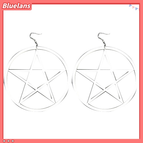 Anting Stud Bentuk Bulat Pentacle Hollow Besar Gaya Punk Vintage