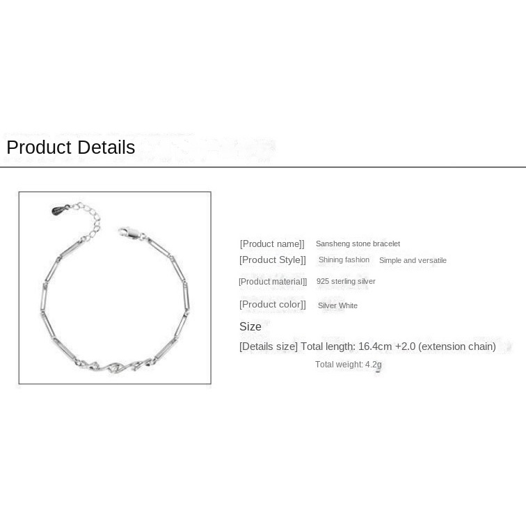 Gelang Sterling Silver Hias Batu Gaya Korea Untuk Wanita