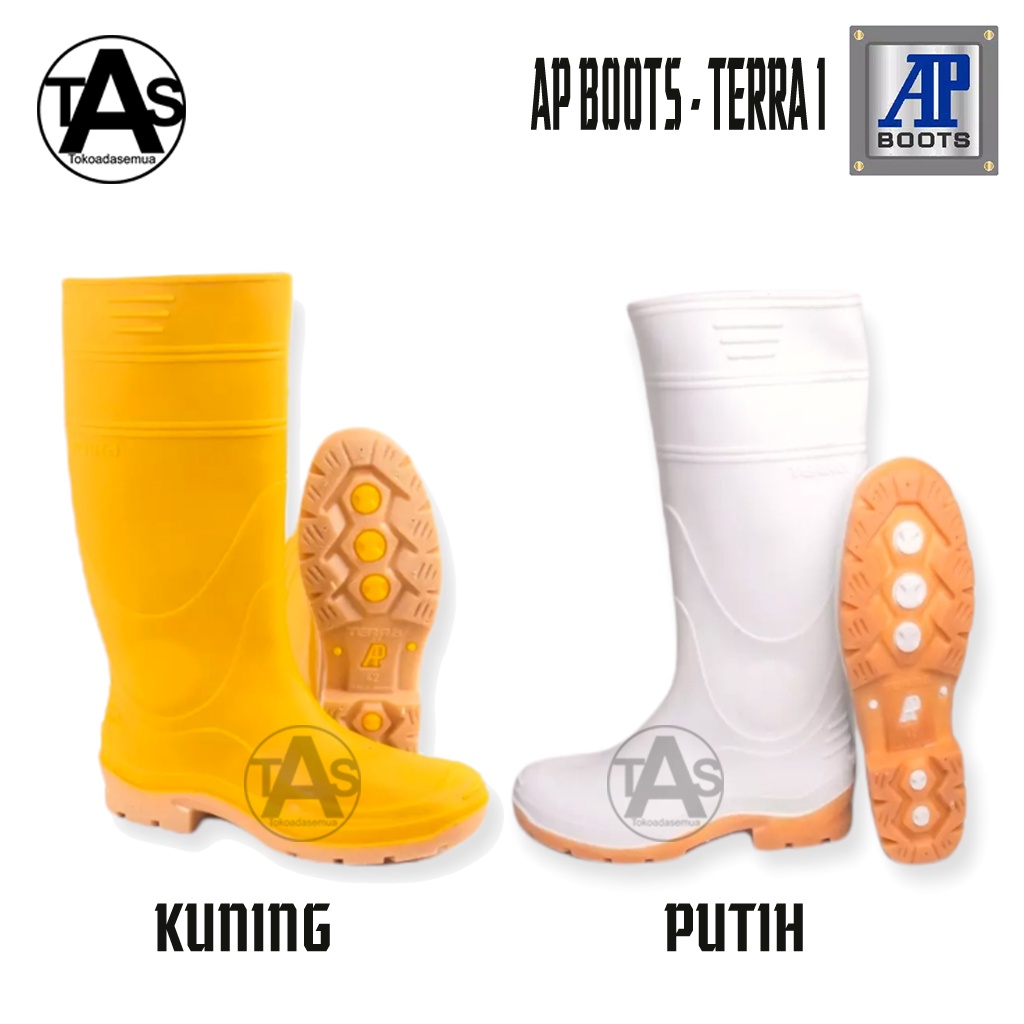 Sepatu Boots Karet merk AP Terra 1 Putih  &amp; Kuning Size 38-42