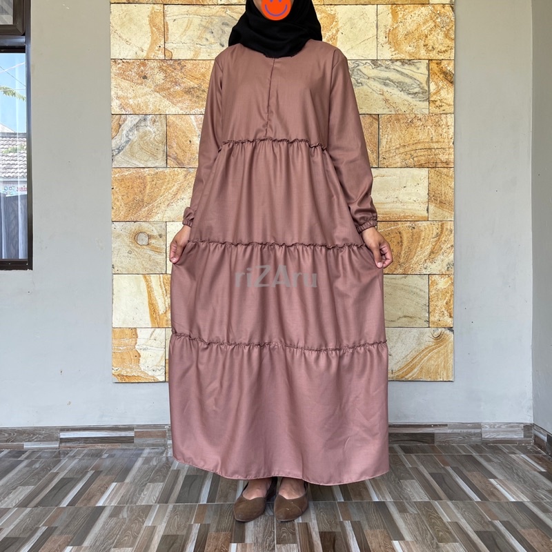 Gamis Rample Kerut Susun bahan Toyobo Fodu Asli