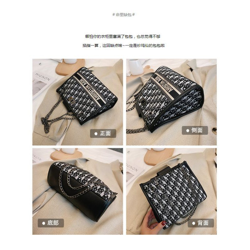 Tas Selempang wanita stylish korea impor bahan denim bordir tali rantai Ahrisitan Aoir