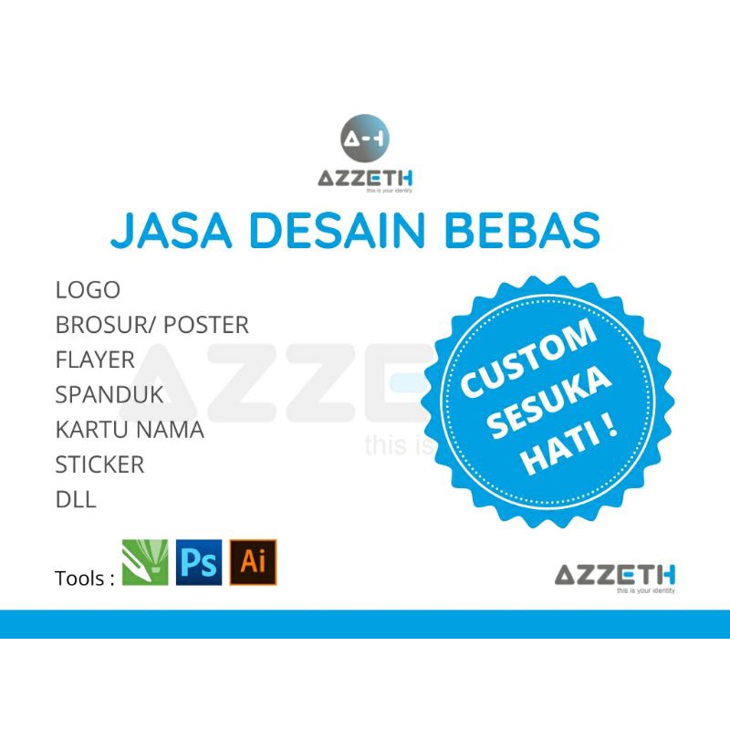 Jasa desain spanduk, Jasa desain logo, Jasa desain kartu nama,Jasa desain  id card,Jasa desain banner,Jasa desain poster,Jasa desain name tag,Jasa desain hang tag maupun kaos custom.