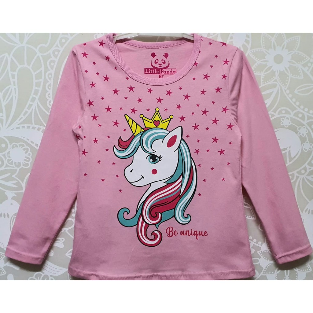 RKA - KLGCe Kaos Lengan Panjang Anak Karakter Unicorn Mahkota Bintang Pink