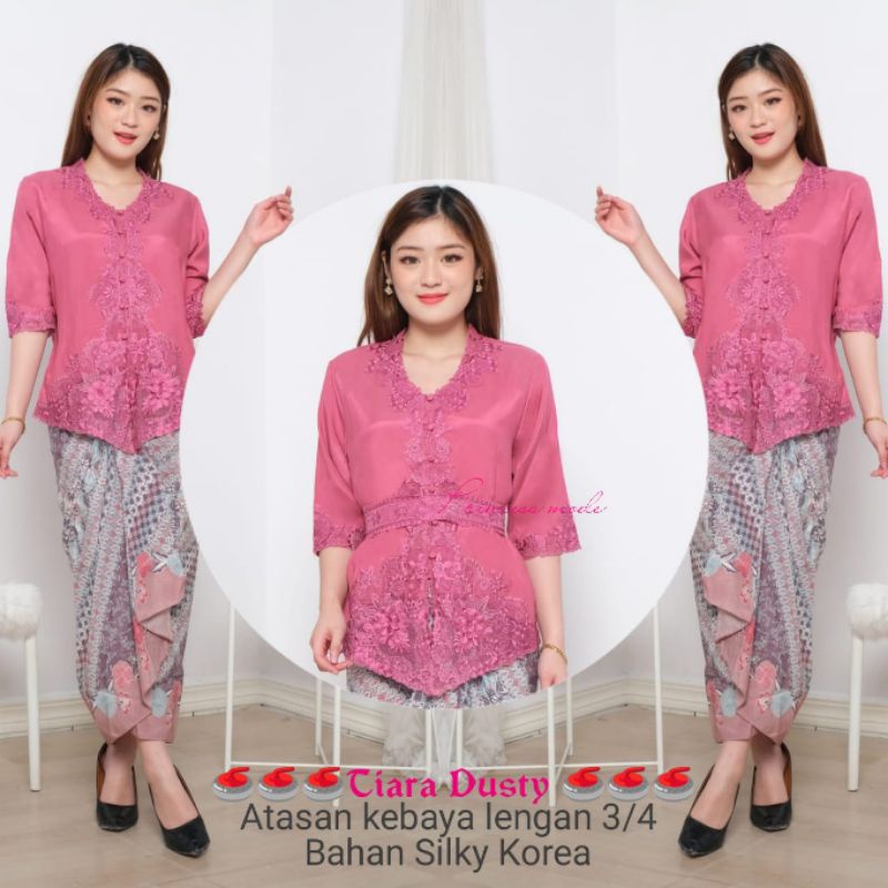 Atasan Kebaya Encim Senada Modern Silky Korea Kombinasi Brukat Bordir