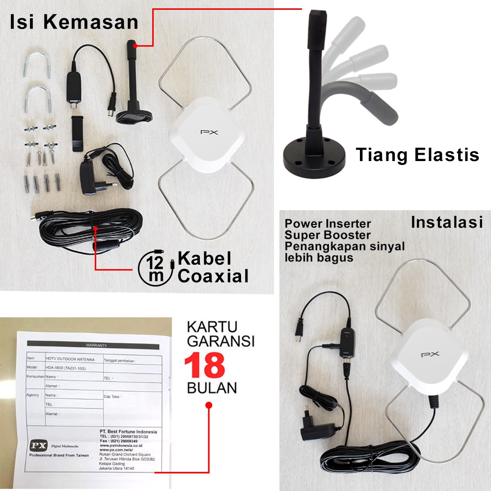 ANTENNA ANTENA TV DIGITAL INDOOR OUTDOOR DALAM LUAR PX HDA-5600