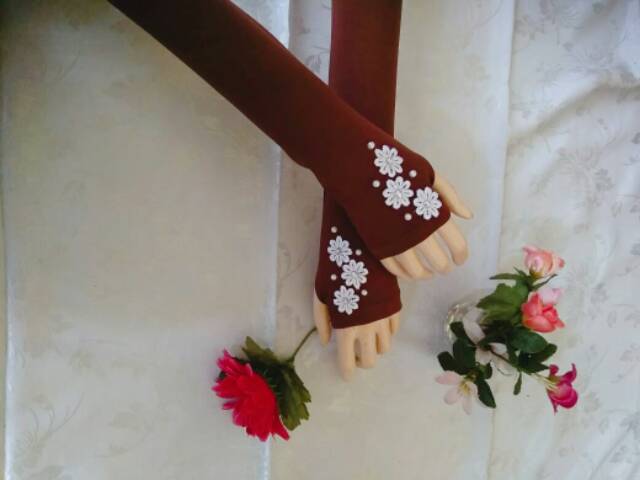 Handsock jempol flower white/manset jempol/manset tangan wanita