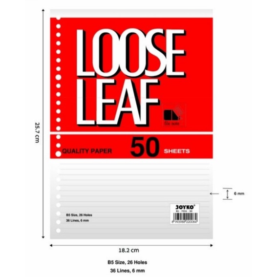

LOOSE LEAF QUALITY PAPER JAYKO 50 SHEETS B5